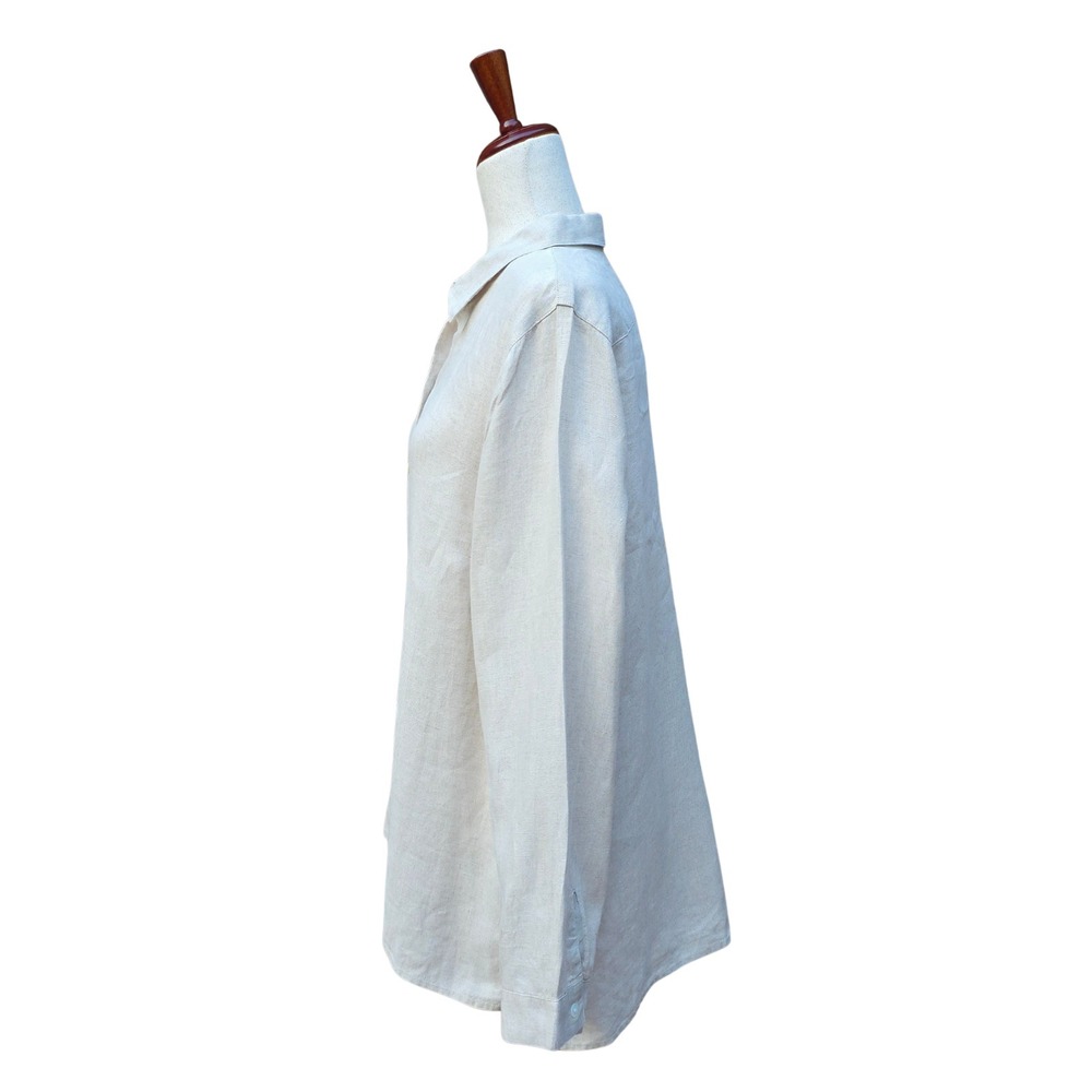 J. Jill Love Linen Button Down L Beige Coastal Minimalist Oversize Long Sleeve - Picture 7 of 13